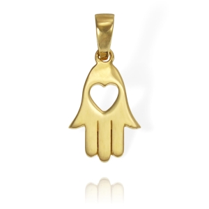 Złoty Wisiorek Chamsa Ręka Fatimy z Sercem - Próba 585