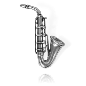 Piękna Srebrna Broszka - Saksofon Instrument !