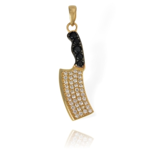 Złoty Wisiorek Nóż Tasak z Cyrkoniami - Pr. 585 