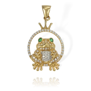 Piękny Złoty Wisiorek Żaba Żabka z Cyrkoniami