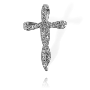Piękny Srebrny Zawijany Krzyż z Cyrkoniami 