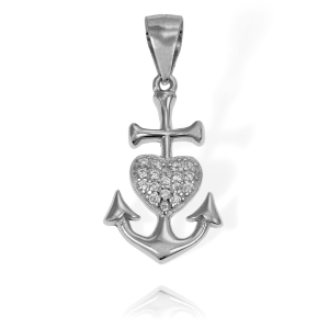 Cudny Srebrny Wisiorek Kotwica z Sercem z Cyrkoniami
