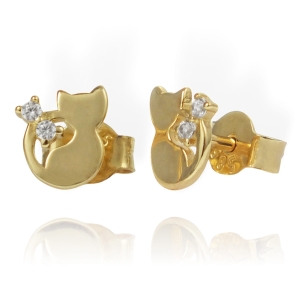 Piękne Złote Kolczyki Koty Kotki z Cyrkoniami - pr. 585