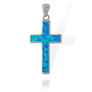 Piękny Srebrny Krzyż z Niebieskim Błękitnym Opalem