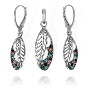 Srebrny Ażurowy Komplet z Kolorowymi Cyrkoniami !