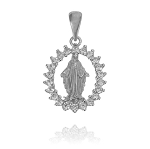 Srebrny Rodowany Medalik Matka Boska z Cyrkoniami !