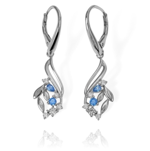 Piękne Srebrne Rodowane Kolczyki Listki Kwiatki z Cyrkoniami