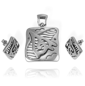 Piękny Srebrny Komplet Fantazyjny Wzór ! 