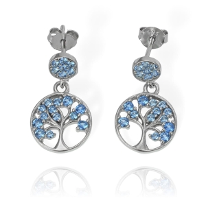 Srebrne Rodowane Kolczyki Drzewka z Cyrkoniami 