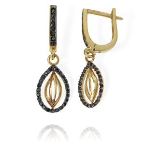 Piękne Złote Kolczyki z Czarnymi Cyrkoniami na Angliku