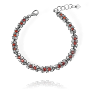 Srebrna Bransoletka z Cyrkoniami i Granatami!