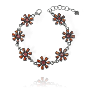Srebrna Bransoletka Kwiaty Kwiatki z Granatami!