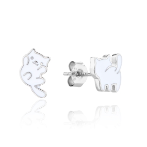 Piękne Srebrne Rodowane Kolczyki Kotki !