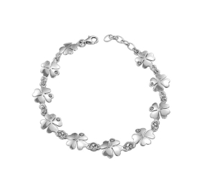 Srebrna Bransoletka Czterolistna Koniczyna z Cyrkoniami