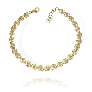 Złota Ażurowa Bransoletka z Różami Kwiaty Róże z Cyrkoniami - Pr. 585  