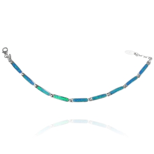 Piękna Srebrna Bransoletka z Błękitnym Opalem 