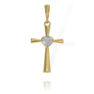 Złoty Krzyż Krzyżyk z Białym Sercem - Próba 585 