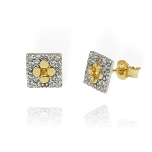 Świetne Złote Kwadratowe Kolczyki z Cyrkoniami - pr. 585 