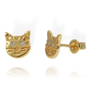 Piękne Złote Kolczyki Koty Kotki z Cyrkoniami - pr. 585