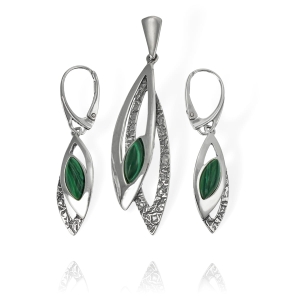 Srebrny Oksydowany Komplet z Malachitem !