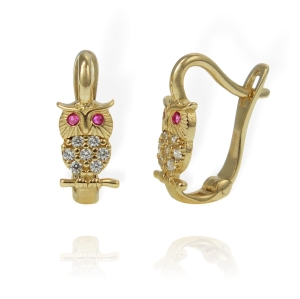 Piękne Złote Kolczyki Sowy z Cyrkoniami - próba 585