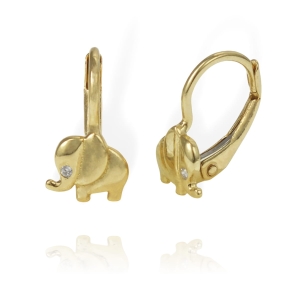 Piękne Złote Kolczyki Słonie Słoniki z Cyrkoniami - próba 585