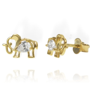 Piękne Złote Kolczyki Słonie Słoniki z Cyrkoniami - próba 585