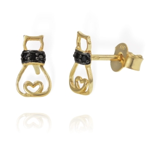 Piękne Złote Kolczyki Koty Kotki z Cyrkoniami - pr. 585 