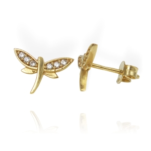 Złote Kolczyki Ważki z Cyrkoniami - próba 585