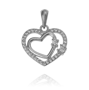 Srebrny Wisiorek Serce w Sercu z Cyrkoniami !