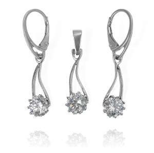 Piękny Srebrny Komplet z Cyrkoniami ! 