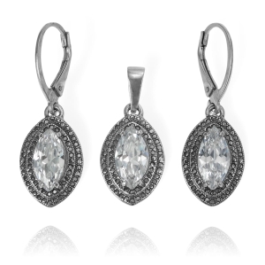 Srebrny Oksydowany Komplet z Cyrkoniami ! 