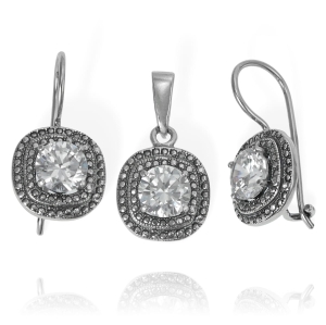 Srebrny Oksydowany Komplet z Cyrkoniami !