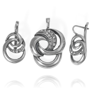 Srebrny Oksydowany Komplet z Cyrkoniami ! 