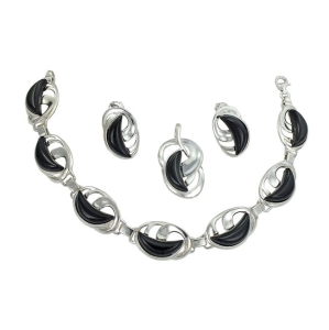 Piękny Srebrny Komplet z Onyksem Najnowszy Wzór !! S-3