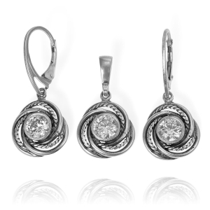 Srebrny Oksydowany Komplet z Pięknymi Cyrkoniami !