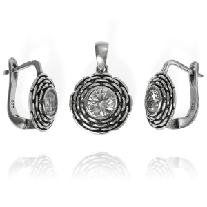 Srebrny Oksydowany Komplet z Pięknymi Cyrkoniami ! 