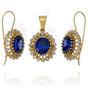 Cudny Złoty Ażurowy Komplet Markiza z Cyrkoniami - pr. 585 UNIKAT