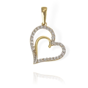 Złoty Wisiorek Serce w Sercu z Cyrkoniami - Pr. 585  