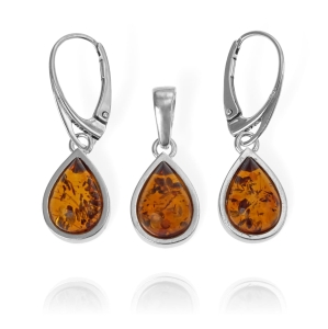 Efektowny Srebrny Komplet z Bursztynem - pr. 925