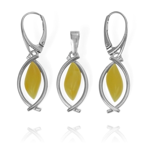 Efektowny Srebrny Komplet z Bursztynem - pr. 925 