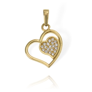 Złoty Wisiorek Serce w Sercu z Cyrkoniami - Pr. 585 
