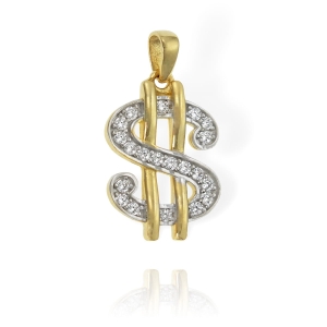 Złoty Wisiorek Dolar Znak Dolara z Cyrkoniami  Próba 585