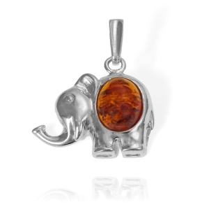  Srebrny Wisiorek Słoń Słonik z Bursztynem - pr. 925
