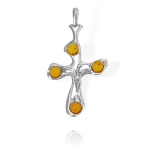 Piękny Srebrny Krzyż z Bursztynami - pr. 925  