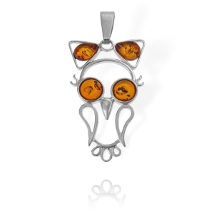 Srebrny Wisiorek Sowa z Bursztynami !