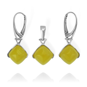 Efektowny Srebrny Komplet z Bursztynami- pr. 925 