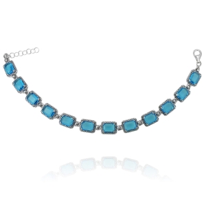 Srebrna Rodowana Bransoletka z Błękitnymi Cyrkoniami ! 