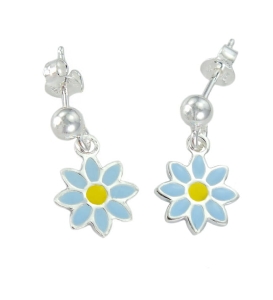 Piękne Srebrne Kolczyki Niebieskie Kwiatuszki na sztyfcie Merdające !!!