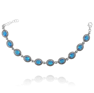 Srebrna Rodowana Bransoletka z Błękitnymi Cyrkoniami !